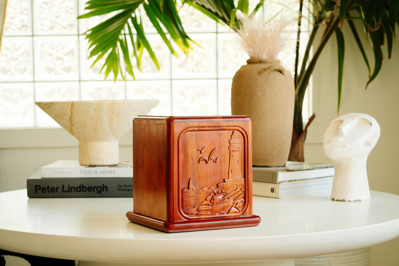 Mahogany Wood with Lighthouse Cremation Urn
