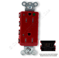 Hubbell SNAP2172RLTRA Red SnapConnect Hospital Grade Tamper Resistant Duplex Outlet Receptacle LED Indicator 15A