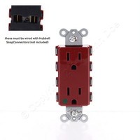Hubbell SNAP2172RA Red SnapConnect Hospital Grade Duplex Outlet Receptacle 15A