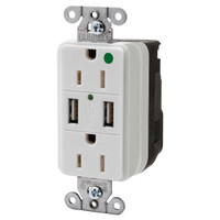 Hubbell White Hospital Grade SNAPConnect 15A TR Receptacle 2.0 USB SNAP8200USBW