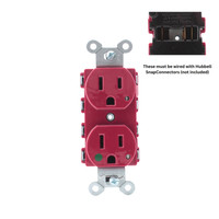 Hubbell Red SnapConnect Hospital Grade Receptacle Outlet LED 15A SNAP8200RL