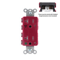 Hubbell SNAP2182RIGLTRA Red Isolated Ground SnapConnect Hospital Grade Tamper Resistant Receptacle Outlet LED 20A