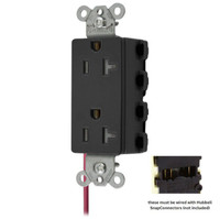 Hubbell SNAP2162BKSCTRA Black SnapConnect Tamper Resistant Duplex Outlet Receptacle Split Circuit 20A