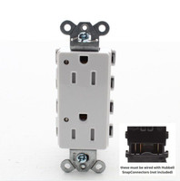 Hubbell SNAP2152WLTRA White SnapConnect Duplex Receptacle Tamper Resistant Outlet LED Indicator 15A