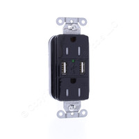 Hubbell SNAP15USBBK Black Decorator SNAPConnect 15A Receptacle Outlet Dual 2.0 USB Ports