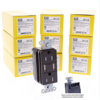 10 Hubbell SNAP15USB Brown Decorator SNAPConnect 15A Receptacle Outlets Dual 2.0 USB Ports