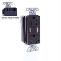 Hubbell Brown Hospital Grade SNAPConnect 20A Tamper Resistant Outlet Receptacle 2.0 USB SNAP8300USB