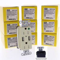 10 Hubbell Ivory Hospital Grade SNAPConnect 15A TR Receptacles USB SNAP8200USBI