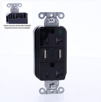 Hubbell Black Hospital Grade SNAPConnect 20A Tamper Resistant Outlet Receptacle 2.0 USB SNAP8300USBBK