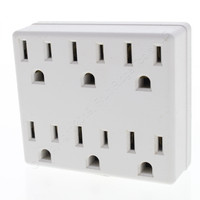 New Leviton Grounding 6-Outlet Receptacle Adapter White 15A 125V 6ADPT-W