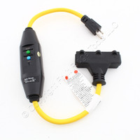 Eaton In-Line 2ft Portable 12/3 Gfci Cordset 3R 15A Triple-Tap Auto Reset Gfi11A139