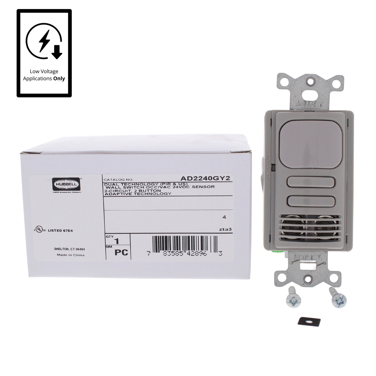 🏠 Hubbell Gray Occupancy Sensor Switch Low Voltage PIR/US 2Circuit