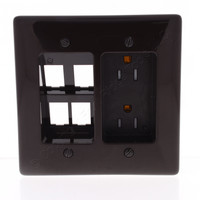 Hubbell Brown Recessed TV AV Receptacle TR Outlet 4-Port SnapFit 15A RR1514