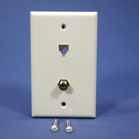 Leviton White Phone Cable CATV Video Jack Wall Plate Telephone Coax 6P4C Type 625D 40259-W