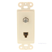 P&S Light Almond Decorator Coax Cable CATV RJ11 Modular Telephone Wall Plate Video Jack 1-Gang Insert 26TELTV-LACC10