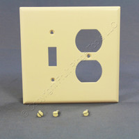 Cooper Almond Mid-Size UNBREAKABLE Toggle Switch Duplex Outlet Cover Wallplate PJ18A