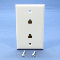 Cooper White Flush Mount 4-Conductor Two Telephone Jack Wallplate Cover 3546-4W
