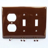 Hubbell Brown 3-Gang UNBREAKABLE Combination Duplex Receptacle Outlet Toggle Switch Plate Cover Mid-Size Wallplate NPJ28