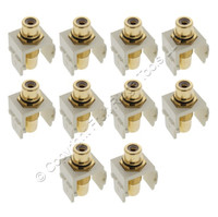 10 Leviton Almond Quickport Stereo RCA Jacks Gold Black Stripe 40830-BAE