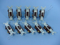 10 Leviton Residential Grade Brown 3-Way Quiet Toggle Wall Light Switches 15A 120VAC 1453-2