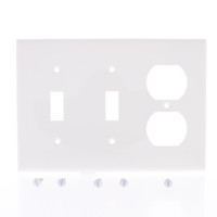 Mulberry White UNBREAKABLE Standard 3-Gang Combination Toggle Switch Cover Duplex Outlet Wallplate 732543