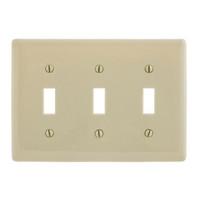 Hubbell Ivory 3-Gang UNBREAKABLE Mid-Size Toggle Switch Plate Cover Wallplate NPJ3IZ