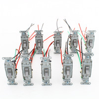 10 Hubbell Gray COMMERCIAL Toggle Wall Light Switches 15A 4-Way w/8" Stranded Wire Leads CSL415GY