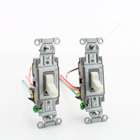 2 Hubbell White COMMERCIAL Toggle Wall Light Switches 20A 3-Way w/8" Solid Wire Leads CSL120WM2