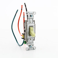 Hubbell Ivory COMMERCIAL Toggle Wall Light Switch 20A 3-Way w/8" Stranded Wire Leads CSL120I