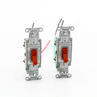 2 Hubbell Red COMMERCIAL Toggle Wall Light Switches 20A 4-Way w/8" Stranded Wire Leads CSL420R