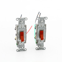 2 Hubbell Red COMMERCIAL Toggle Wall Light Switches 20A 4-Way w/8" Stranded Wire Leads CSL420R