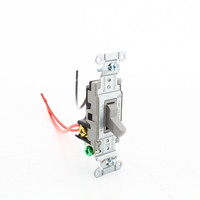 Hubbell Gray COMMERCIAL Toggle Wall Light Switch 20A 3-Way w/8" Stranded Wire Leads CSL120GY