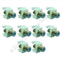 10 Leviton Almond BLUE CENTER Quickport Gold Coaxial Cable Connector Jacks 40831