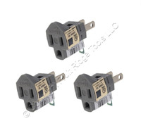 3 Cooper Gray Single Outlet Adapters w/ Grounding Lug 15A 125V 2-Pole 2-Wire