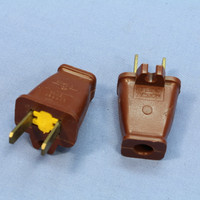 2 Cooper Brown Straight Blade Male Plugs w/Cord Clip 15A 125V Non-Polarized Non-Grounding NEMA 1-15 1-15P SA840B