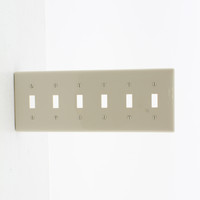 Hubbell Light Almond UNBREAKABLE 6-Gang Toggle Switch Cover Nylon Wallplate Switchplate NP6LA
