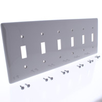Hubbell Gray UNBREAKABLE 6-Gang Toggle Switch Cover Nylon Wallplate Switchplate NP6GY