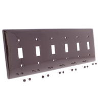 Hubbell Brown UNBREAKABLE 6-Gang Toggle Switch Cover Nylon Wallplate Switchplate NP6