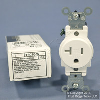 Leviton White TAMPER RESISTANT COMMERCIAL Single Outlet Receptacle 20A T5020-W