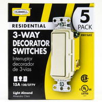 5 Hubbell Lt Almond Decorator Rocker Wall Light Switches 3-Way 15A RSD315LA