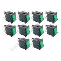10 Leviton Green Pilot Light Mini Rocker Panel Switches ON/OFF Micro Snap-In