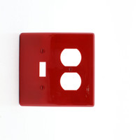 Hubbell Red Mid-Size UNBREAKABLE Combination Toggle Switch Duplex Outlet Receptacle Wallplate Nylon NPJ18R