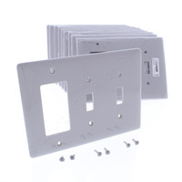 10 Hubbell Gray UNBREAKABLE 3-Gang Combination GFCI Toggle Switch Plate Cover MidSize Wallplates NPJ226GY