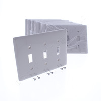 10 Hubbell Gray 3-Gang UNBREAKABLE Mid-Size Toggle Switch Plate Cover Wallplates NPJ3GY