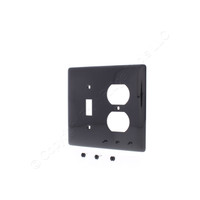 Hubbell Black Mid-Size UNBREAKABLE Combination Toggle Switch Duplex Outlet Wallplate Nylon NPJ18BK