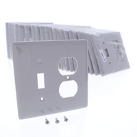 25 Hubbell Gray Mid-Size UNBREAKABLE Combination Toggle Switch Duplex Outlet Wallplates Nylon NPJ18GY