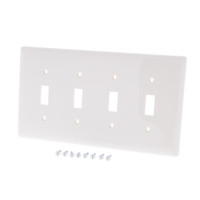 Hubbell Lt Almond 4-Gang UNBREAKABLE Mid-Size Toggle Switch Cover Wallplate Switchplate NPJ4LA