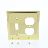 Pass & Seymour Polished Solid Brass 2-Gang Toggle Switch Cover Outlet Wallplate SB18-PBCC