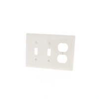 Hubbell Lt Almond 3-Gang UNBREAKABLE Combination Duplex Receptacle Outlet Toggle Switch Plate Cover Mid-Size Wallplate NPJ28LA