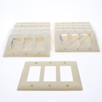 10 Hubbell Almond 3-Gang UNBREAKABLE Decorator/Rocker Switch Cover Mid-Size GFCI Wallplates NPJ263AL